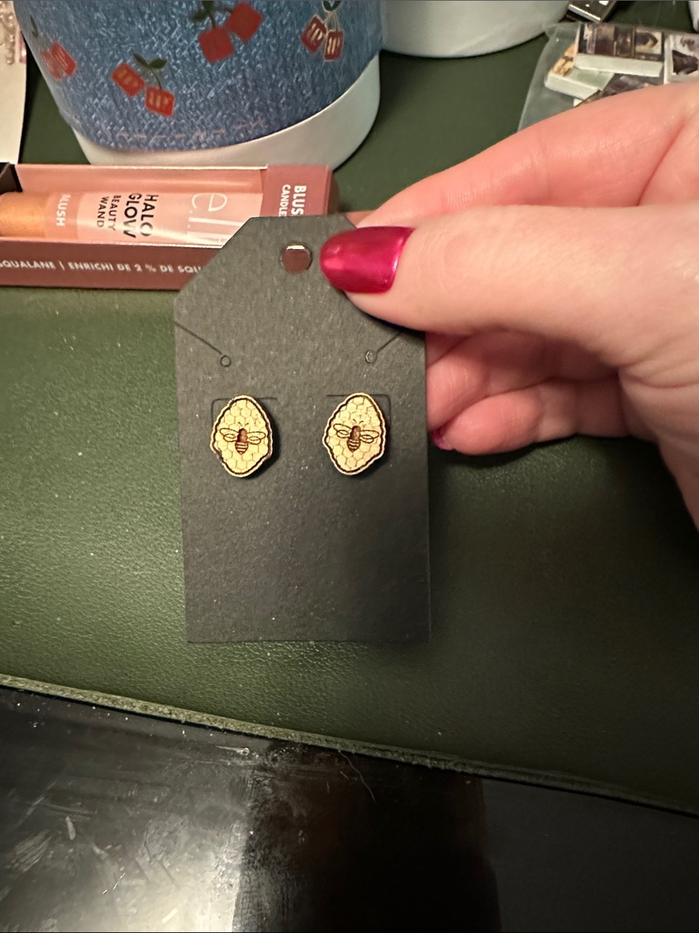 Bee stud earrings - wood